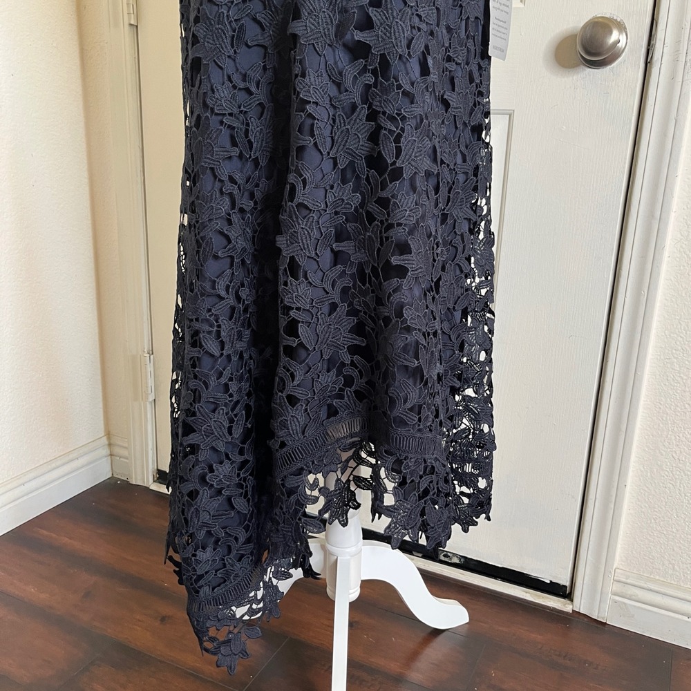 New Eliza‎ J Women Asymmetric Hem Mock Neck Lace Dress size 18 Navy Cocktail - Picture 16 of 16
